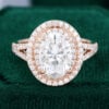 CTW 3CT Oval Cut Moissanite Double Halo Split Shank Engagement Ring