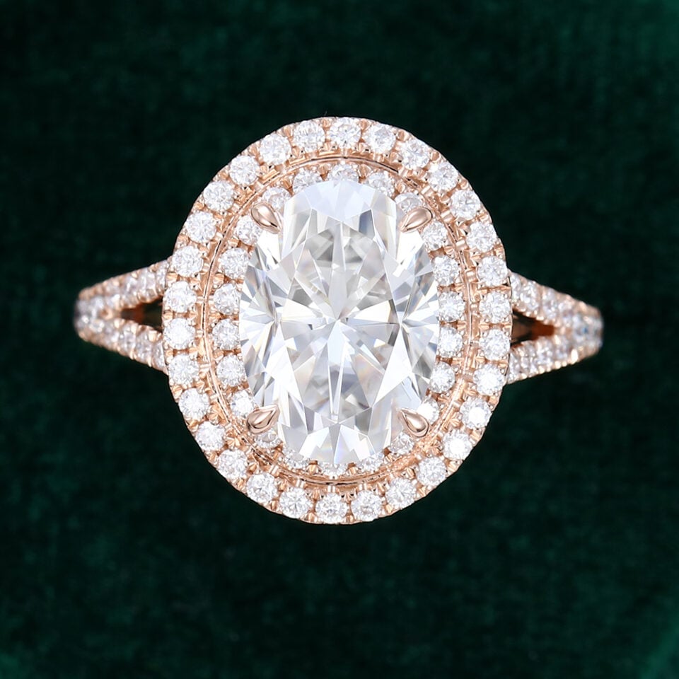 MOLLYJEWELRY 69mm Oval cut Moissanite Halo Engagement Ring