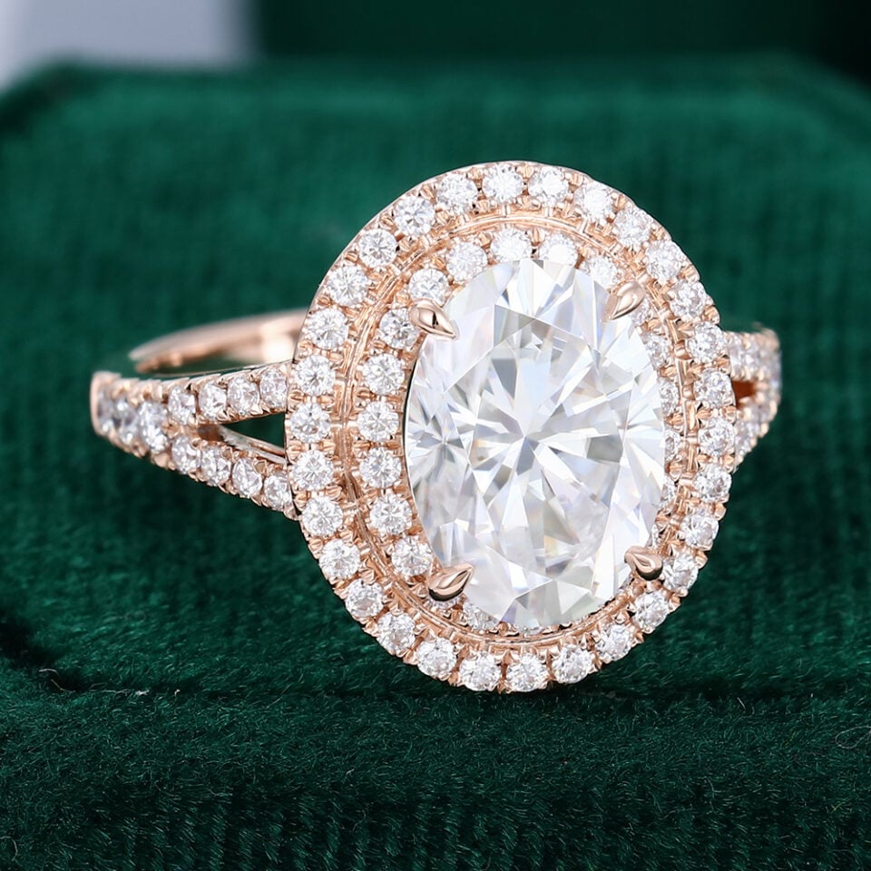 MOLLYJEWELRY 69mm Oval cut Moissanite Halo Engagement Ring