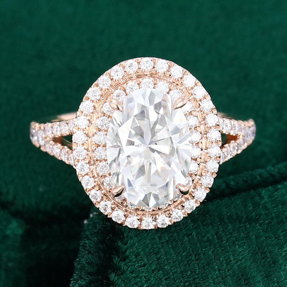 MOLLYJEWELRY 69mm Oval cut Moissanite Halo Engagement Ring