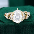 Nature Inspired Pear Shaped Moissanite Split Shank Engagement Ring