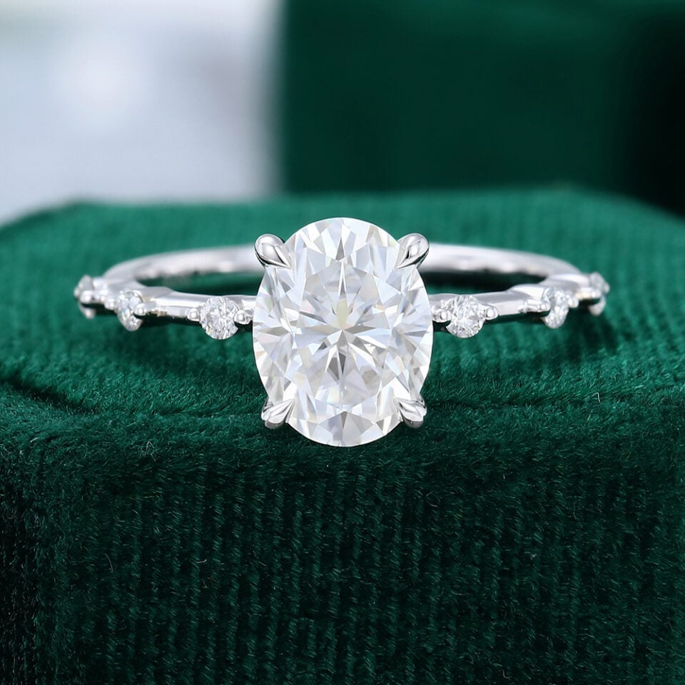 MOLLYJEWELRY 79mm Oval cut Moissanite White Gold Engagement Ring