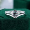 Dainty Oval Cut Alexandrite Silver Ring Set Promise Gift for Her