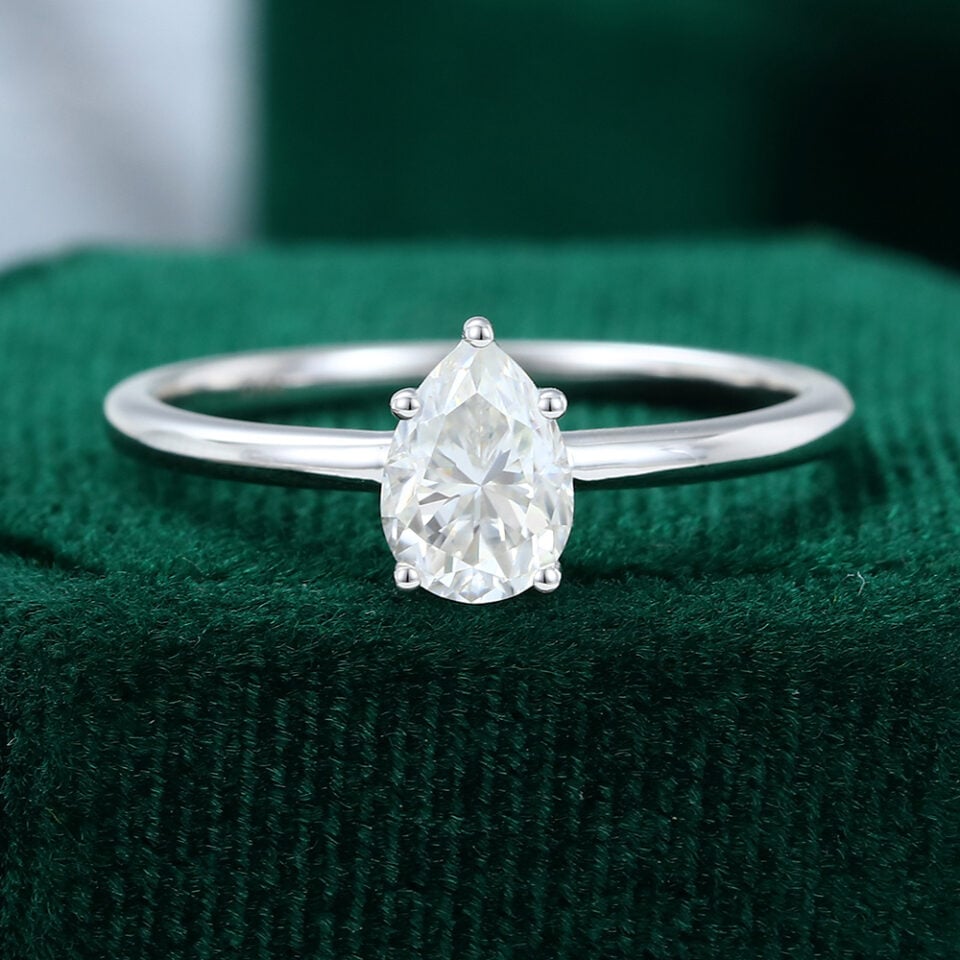 Minimalist Pear Shape Moissanite Solitaire Engagement Ring