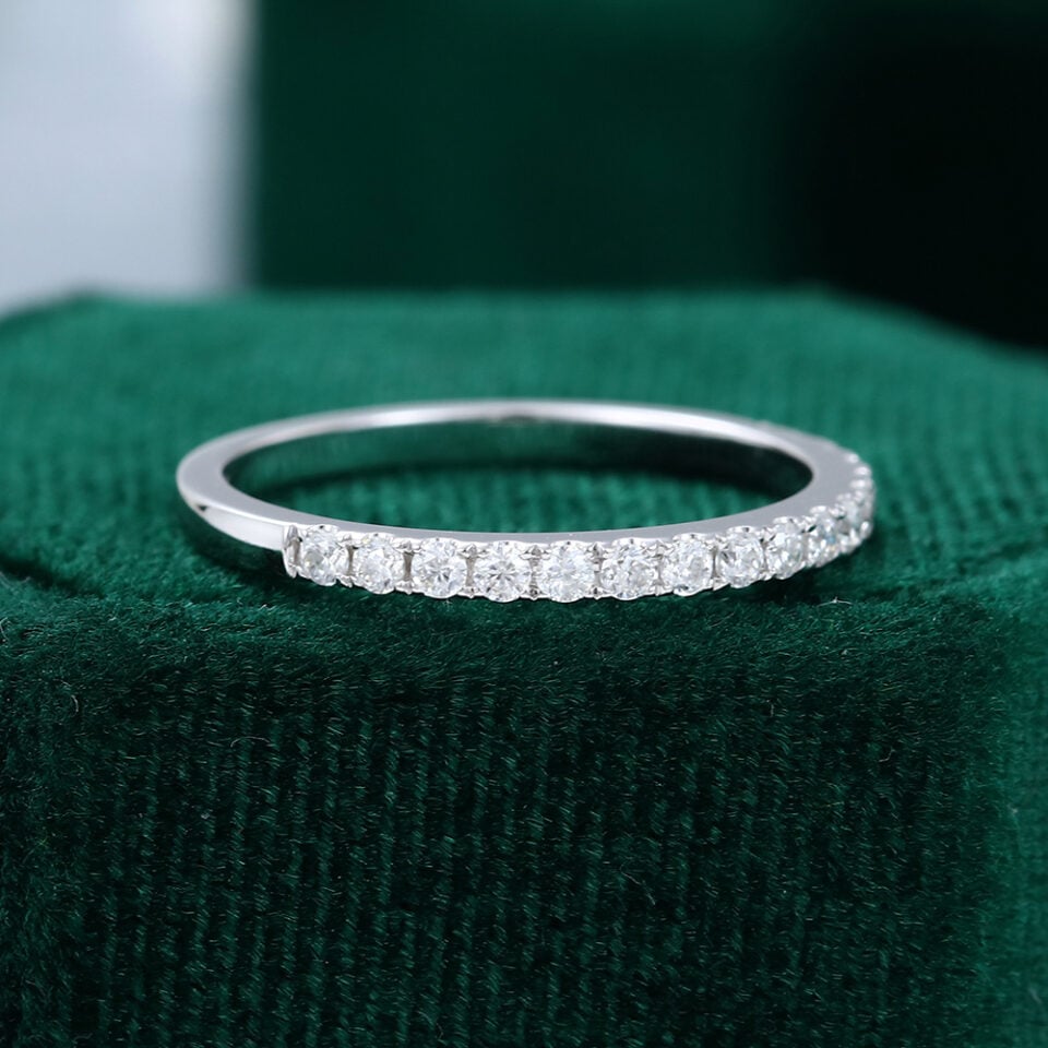 MOLLYJEWELRY White Gold Moissanite Half Eternity Wedding Band