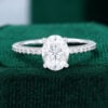 MOLLYJEWELRY White Gold Oval Moissanite Half Eternity Band Engagement Ring