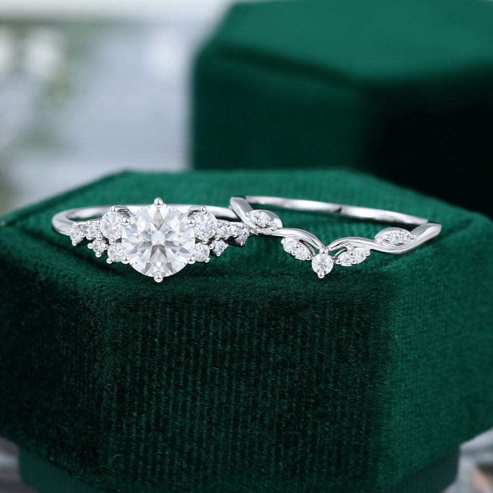 MOLLYJEWELRY White gold Moissanite Engagement Ring Set