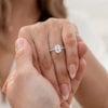 Oval Cut Moissanite Engagement Ring Unique Distance Band Ring (3)
