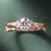 Round Cut Moissanite Engagement Ring Set Unique Bridal Set (3)
