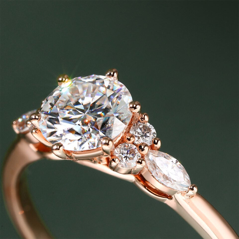 Round Cut Moissanite Engagement Ring Set Unique Bridal Set (5)