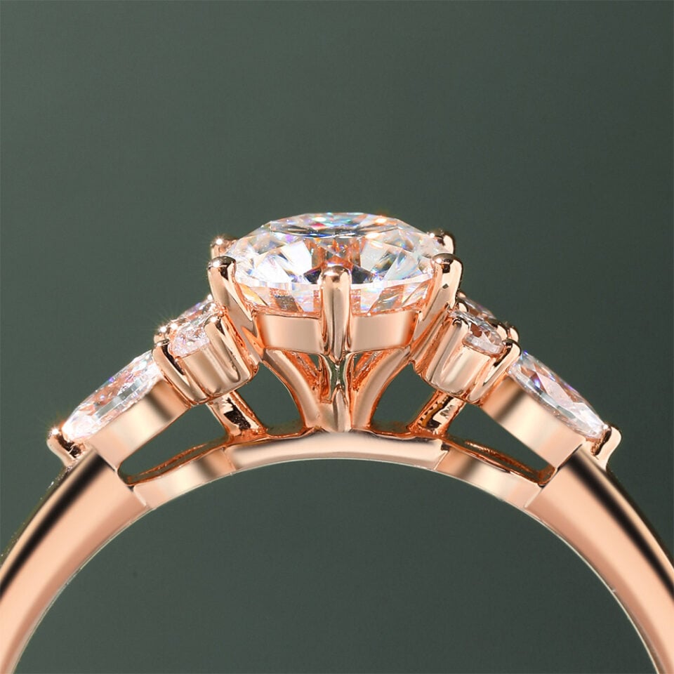 Round Cut Moissanite Engagement Ring Set Unique Bridal Set (6)