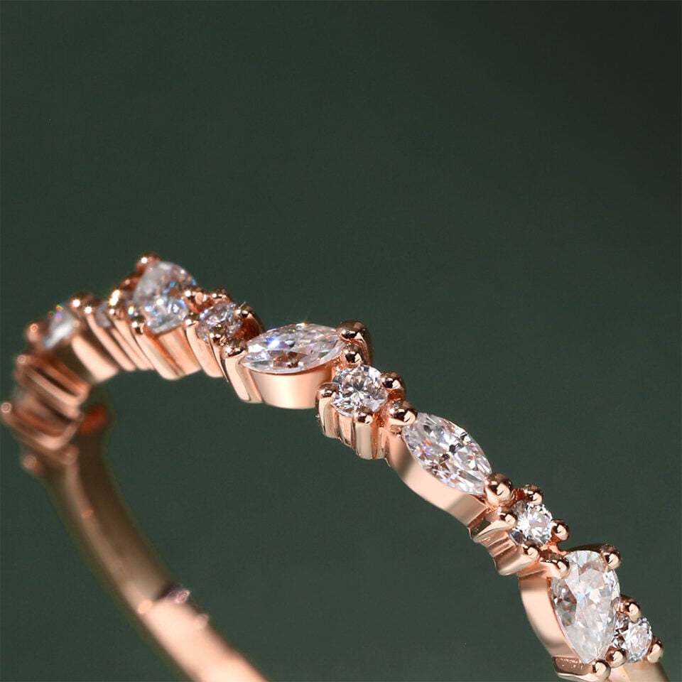 Round Cut Moissanite Engagement Ring Set Unique Bridal Set (7)