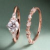 Round Cut Moissanite Engagement Ring Set Unique Bridal Set (8)