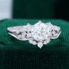 Snowdrift Round Moissanite Engagement Ring Set Cluster Bridal Ring Set (11)