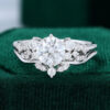 Snowdrift Round Moissanite Engagement Ring Set Cluster Bridal Ring Set (13)