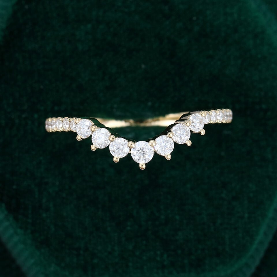Unique Gold Moissanite Curved Wedding Band