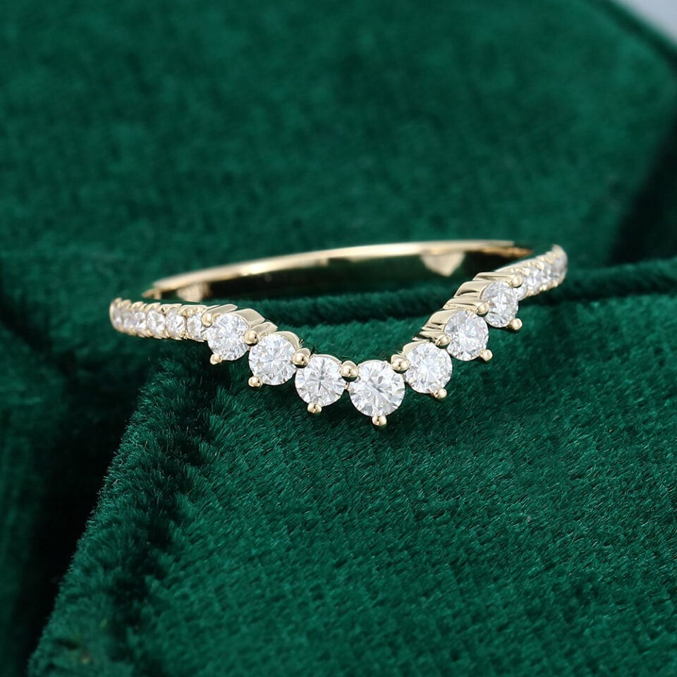 Unique Gold Moissanite Curved Wedding Band
