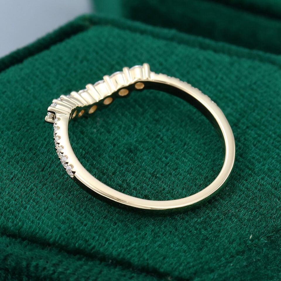 Unique Gold Moissanite Curved Wedding Band
