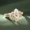 1.5CT Elongated Pear Shaped Moissanite Classic Cluster Bridal Ring Set (1)