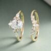 1.5CT Elongated Pear Shaped Moissanite Classic Cluster Bridal Ring Set (4)