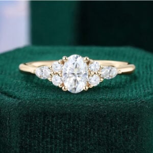Classic Cluster | 0.5CT Oval Cut Moissanite Promise Ring Classic Side Stone Engagement Ring