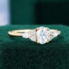 0.5CT Oval Cut Moissanite Engagement Ring with Cluster Side Stones Promise Ring