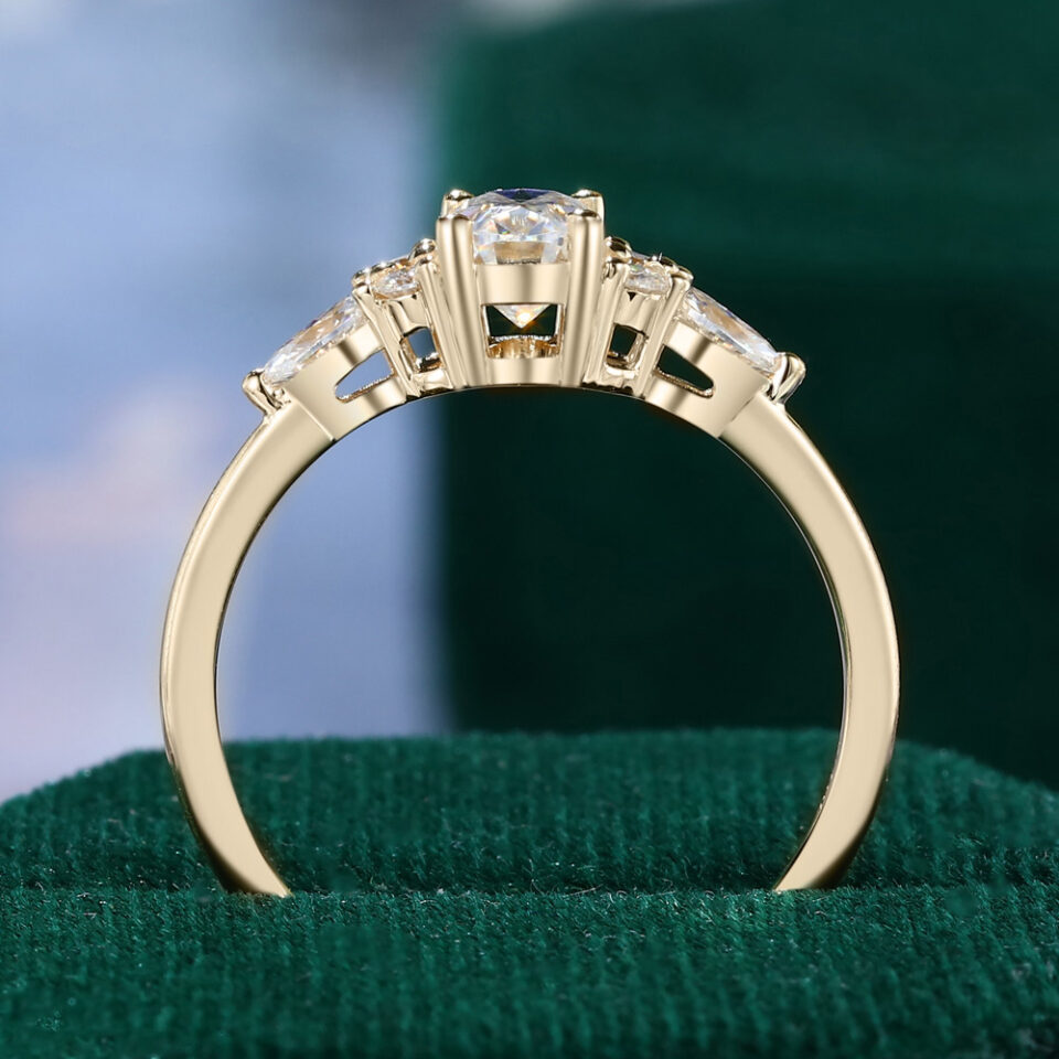 0.5CT Oval Cut Moissanite Engagement Ring with Cluster Side Stones Promise Ring