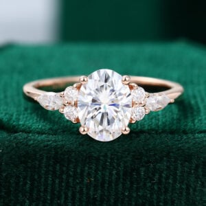 1.5CT Oval Cut Moissanite Classic Side Stone Engagement Ring