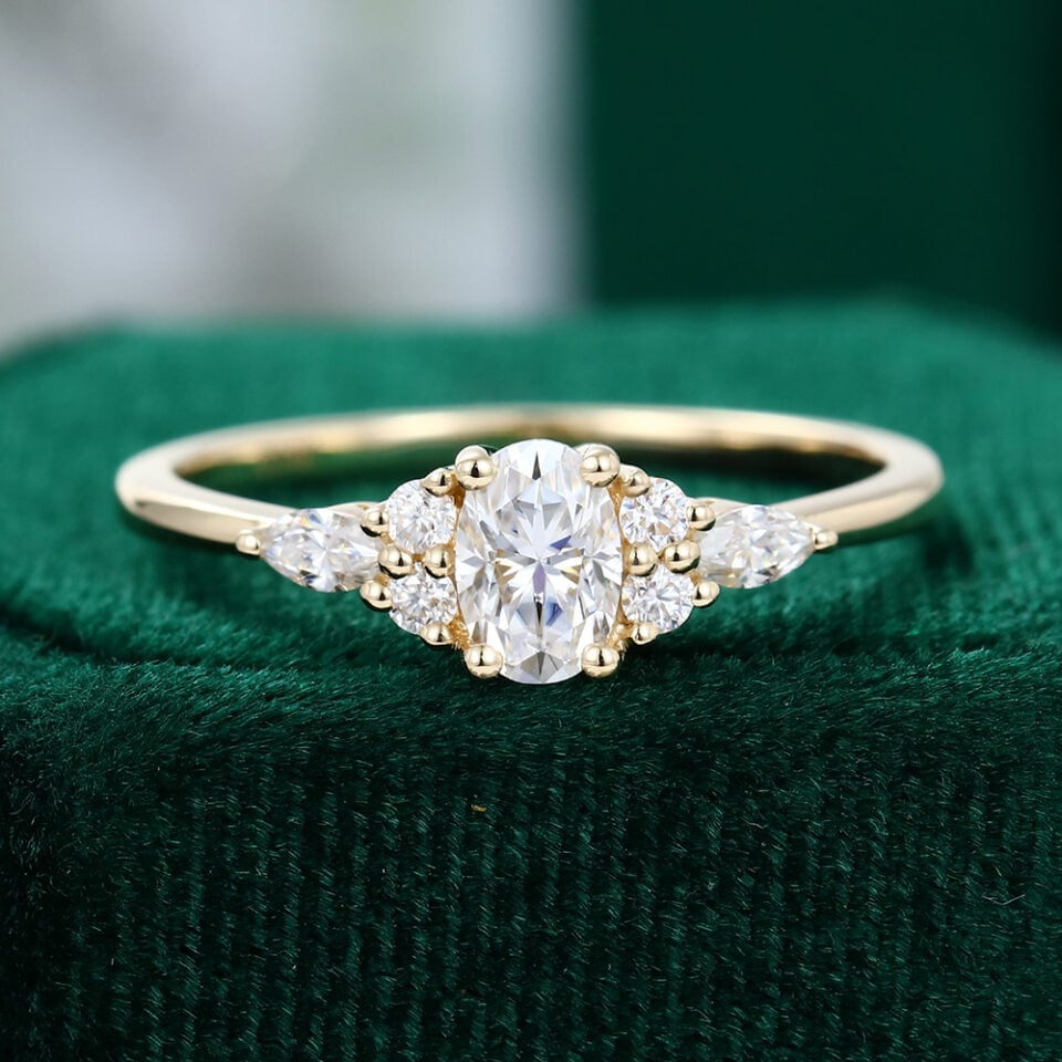 0.5CT Oval Cut Moissanite Promise Ring Classic Side Stone Engagement Ring