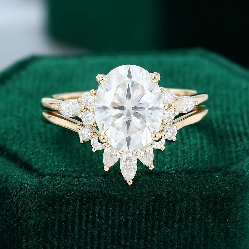 MollyJewelryUS Oval cut 810mm 14k Yellow Gold Moissanite Ring Sets