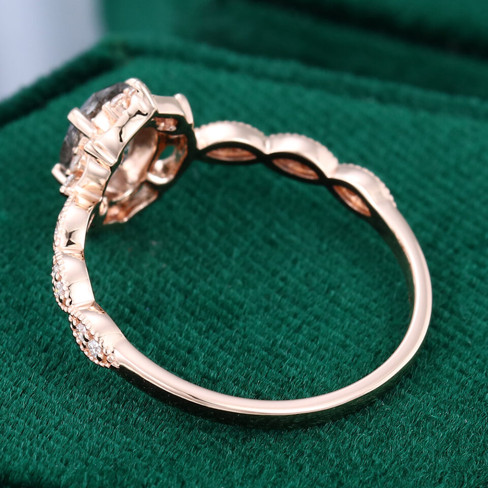 MollyJewelryUS Oval cut Black Quartz Rutilated Engagement ring Rose Gold