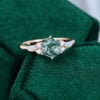 MollyJewelryUS Rose Gold Hexagon Cut Moss Agate Engagement ring