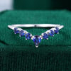 MollyJewelryUS White Gold Natural Sapphire Curved Stacking Wedding Band