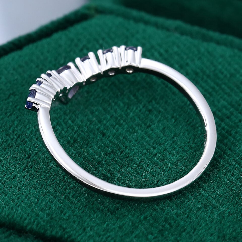 MollyJewelryUS White Gold Natural SapphireCurved Stacking Wedding Band