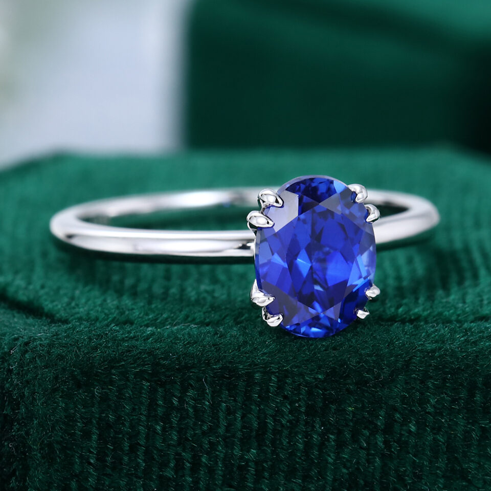 Lab Sapphire Solitaire Ring in White Gold