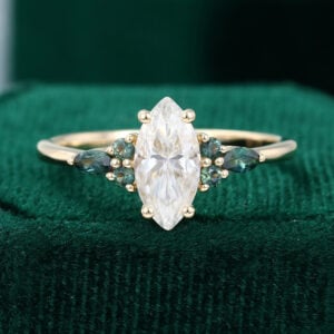 MollyJewelryUS Yellow Gold Marquise Cut Moissanite Engagement Rings