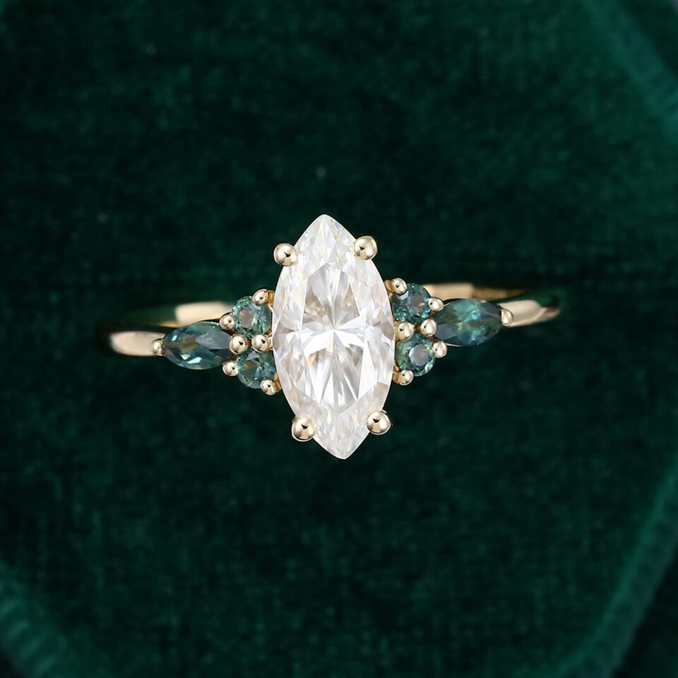 MollyJewelryUS Yellow Gold Marquise Cut Moissanite Engagement Rings