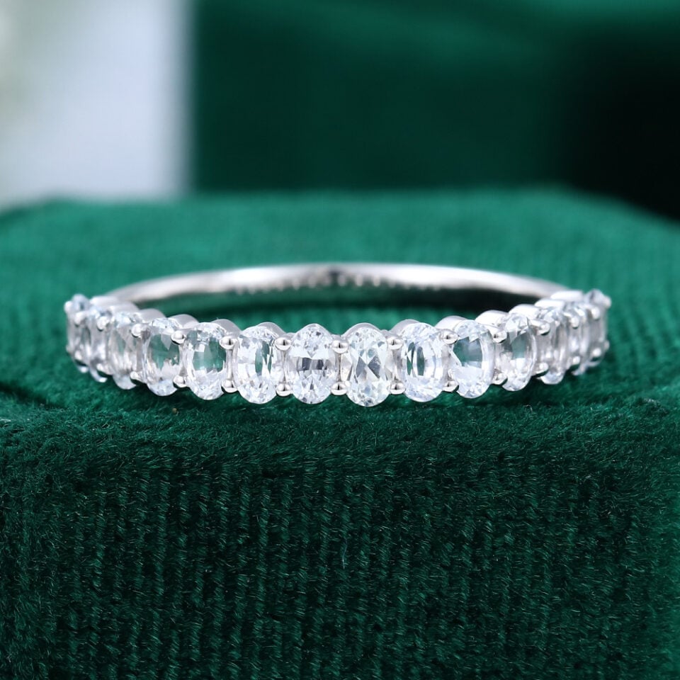 Half Eternity White Sapphire Wedding Band Promise Ring For Women