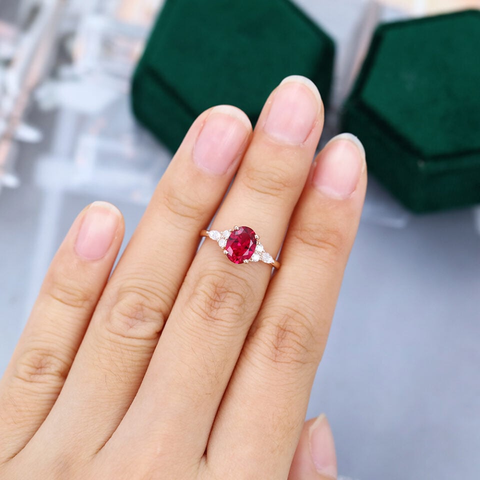 Oval cut Ruby Engagement ring Rose Gold