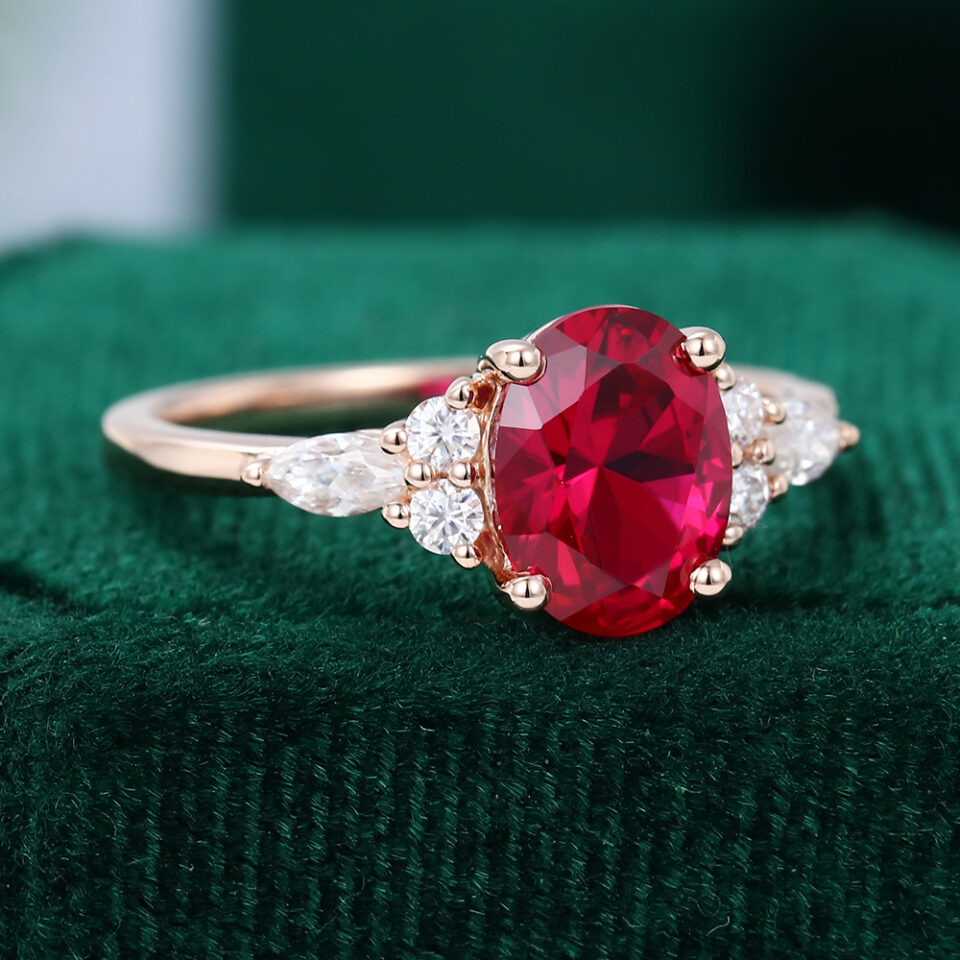 Oval cut Ruby Engagement ring Rose Gold