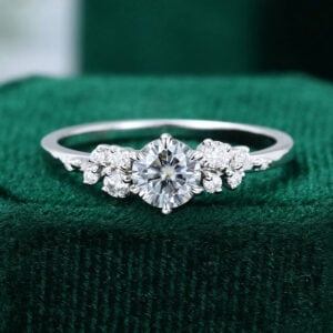 Round Gray Moissanite Flip Snowdrift Engagement Ring Six Claw Prong Setting Ring In White Gold