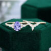MollyJewelryUS Yellow Gold Oval Tanzanite Engagement ring Set