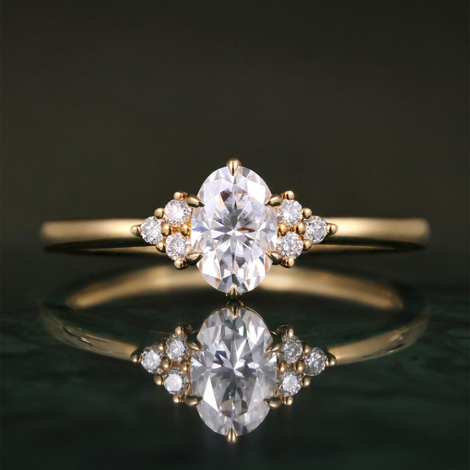 Half Carat Oval Moissanite Cluster Promise Ring Dainty Engagement Ring (2)
