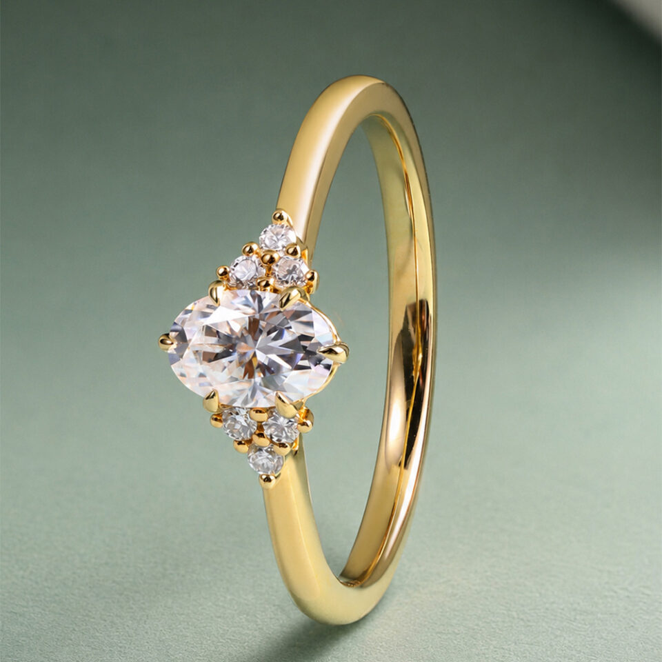Half Carat Oval Moissanite Cluster Promise Ring Dainty Engagement Ring (5)