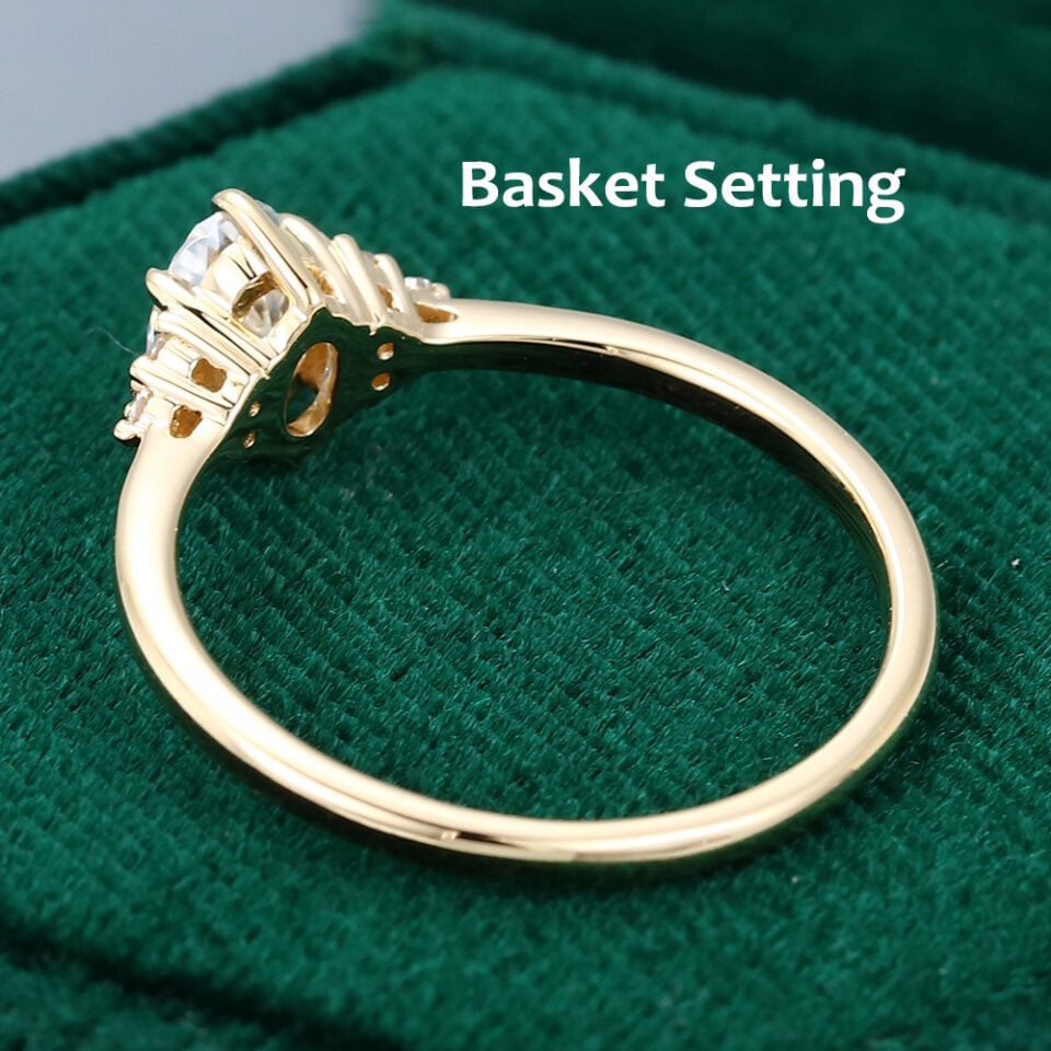 Half Carat Oval Moissanite Cluster Promise Ring Dainty Engagement Ring - Basket Setting