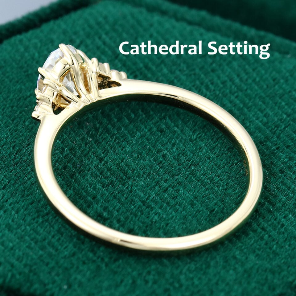 Half Carat Oval Moissanite Cluster Promise Ring Dainty Engagement Ring - Cathedral Setting
