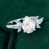 White Gold Pear Moissanite Engagement Ring with Auamarine Side Stones