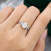 White Gold Pear Moissanite Engagement Ring with Auamarine Side Stones