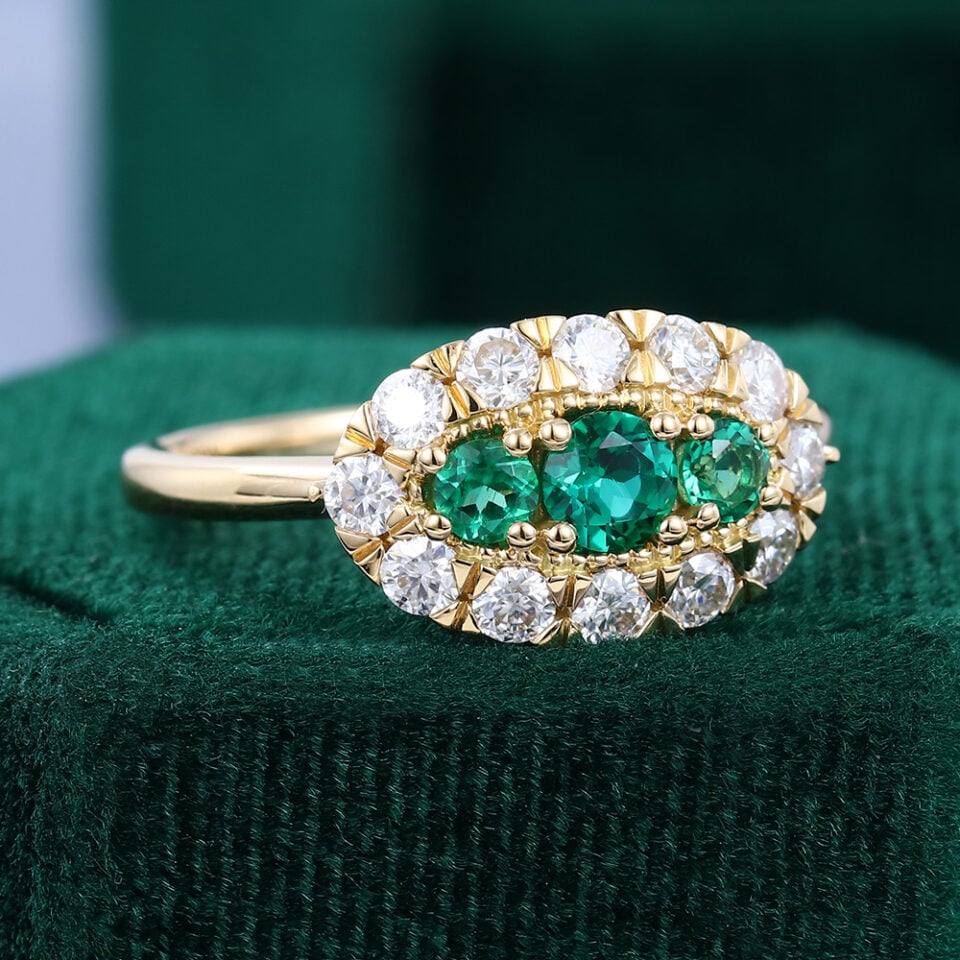 Unique Emerald Diamond Cluster Ring Victorian Style Evil Eye Ring (3)