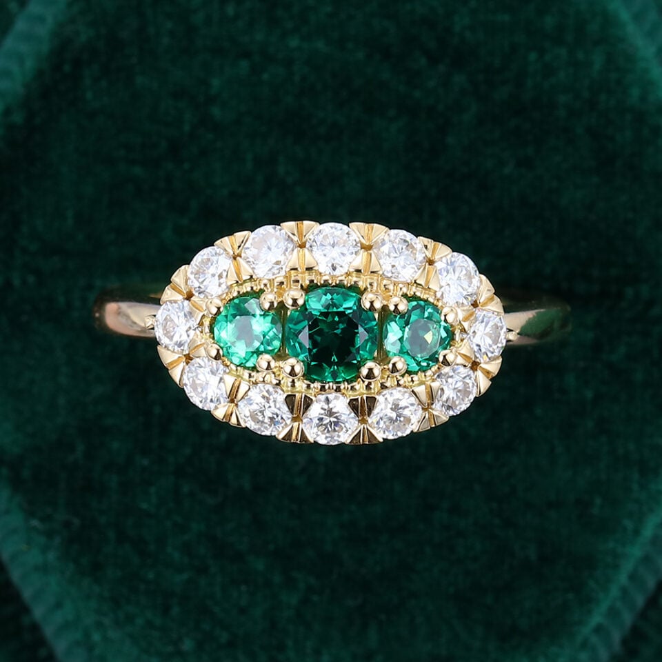 Unique Emerald Diamond Cluster Ring Victorian Style Evil Eye Ring (6)
